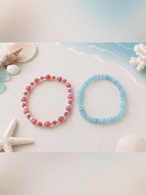 Coastal Coral & Aqua Bracelet Set 8” *Display Price* Read Below